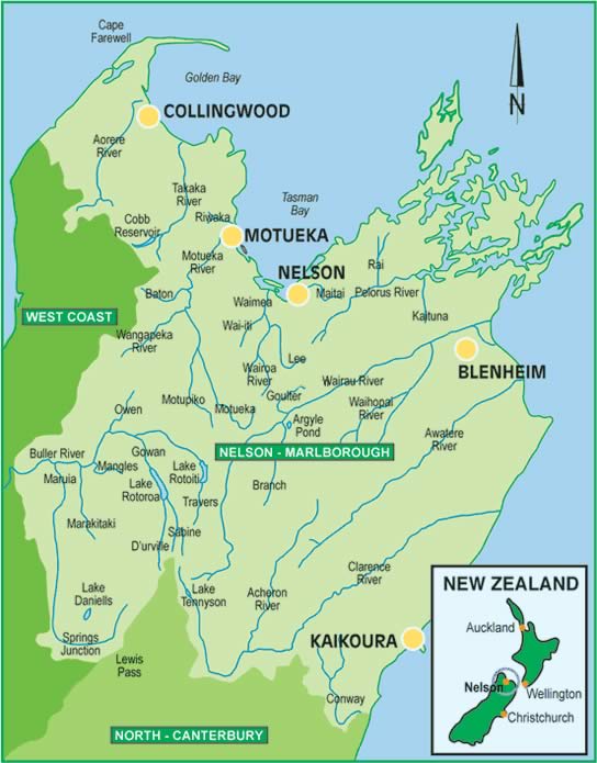 海外釣り専門旅行会社|ニュージーランドネルソン南島フィッシング 地図